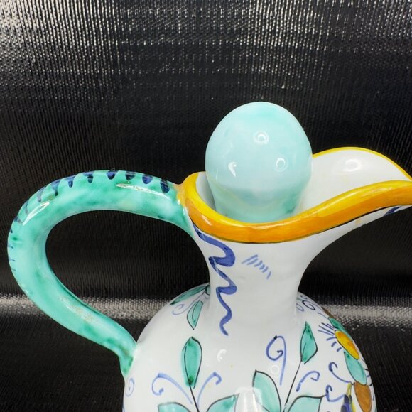 Vintage Hand Made Italian Deruta Pottery Jug Pitcher Decanter Pitcher W Stopper - Picture 6 of 16
